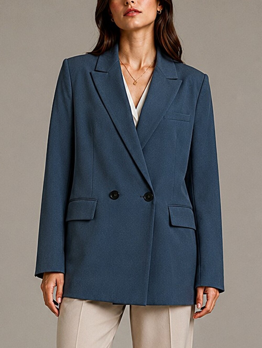 Zara Double Breasted Oversized Blazer XL dark teal Office Tailored Jacket